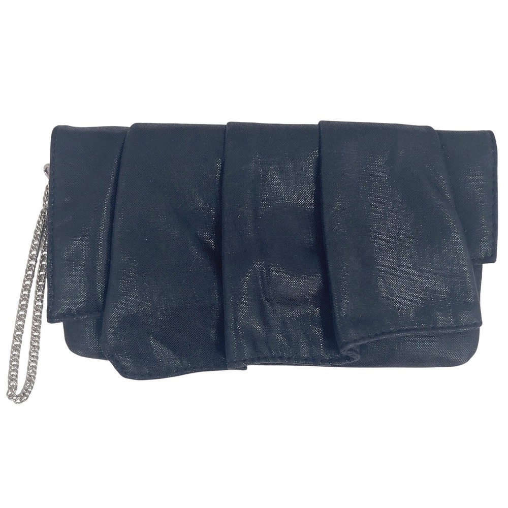 Swarovski Womens Black Shimmer Pleated Evening Clutch Chain Wristlet‎ Bag